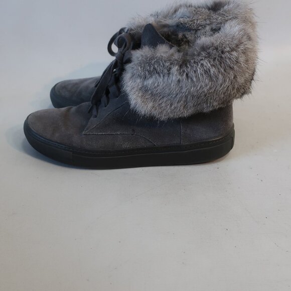 Womens Vince Nyack Gray Suede Rabbit Fur Ankle Sneaker Booties 8 - Picture 5 of 14